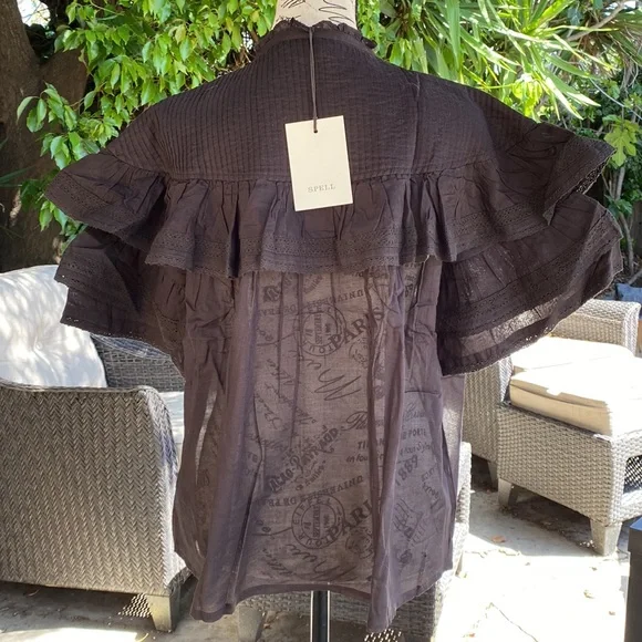 NWT Spell Dove Lace 💯Organic Cotton Blouse in Midnight size medium - Picture 9 of 14